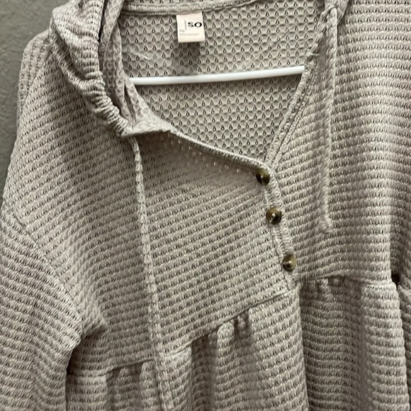 Gray Waffle Knit Hoodie SO - Picture 10 of 13
